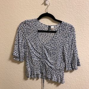 h&m divided floral peplum blouse ties in middle